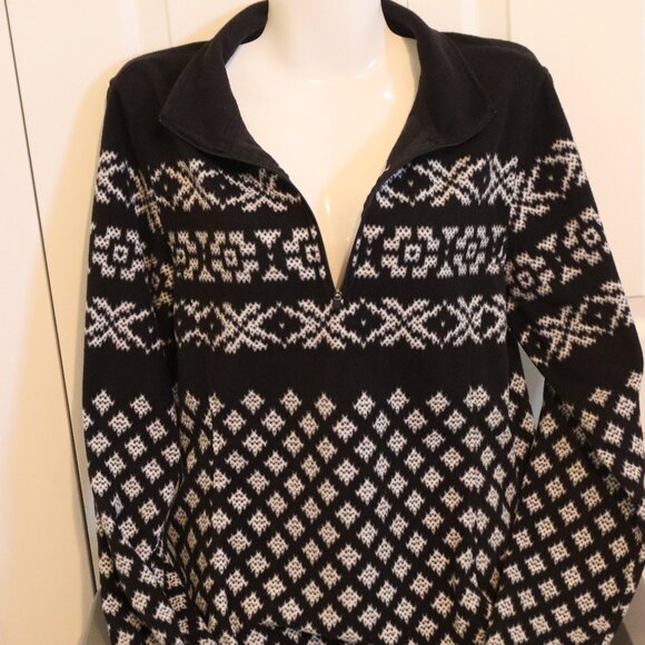 Land's End Black and White Lightweight Fleece Quarter Zip Medium Active Outdoors - Picture 1 of 14